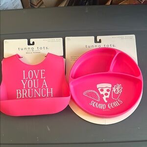 Pink Silicone Bib and Plate Set
